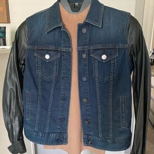 Ann Taylor stretch denim faux leather jacket